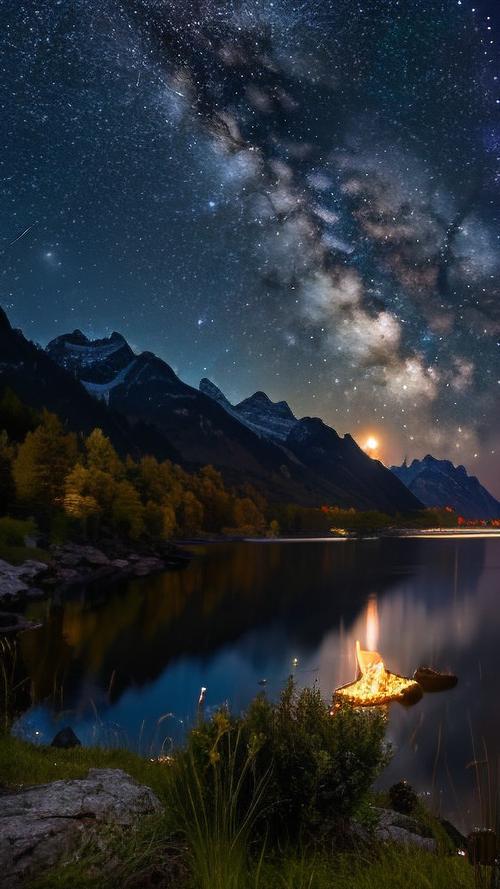 星月壁纸,夜空中的星月,如梦如幻✨